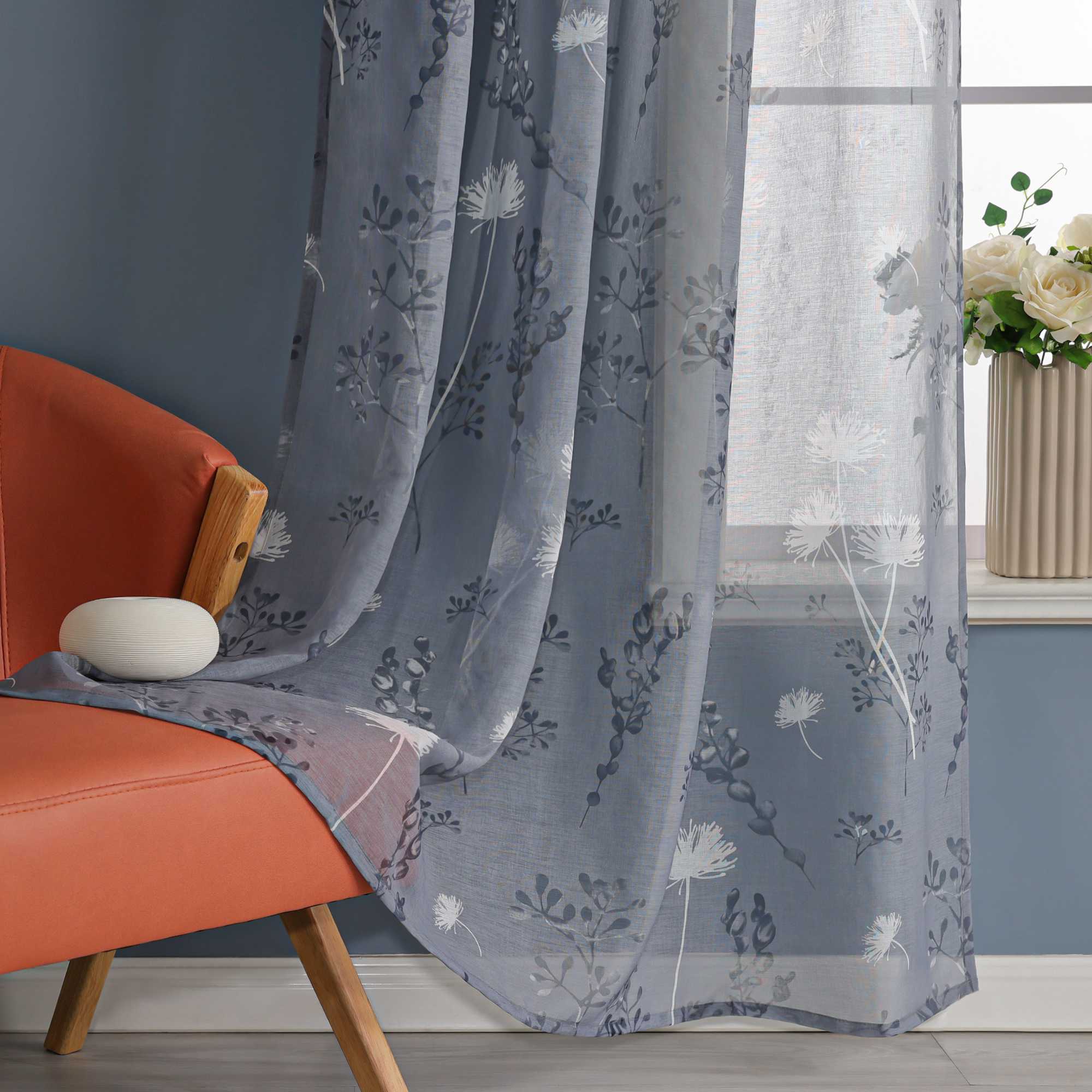Vorhang mit Schlaufen modern Voile Gardine mit botanischen Mustern Vorhänge Transparent Schlafzimmer Wohnzimmer 1 Stück - Joyswahl