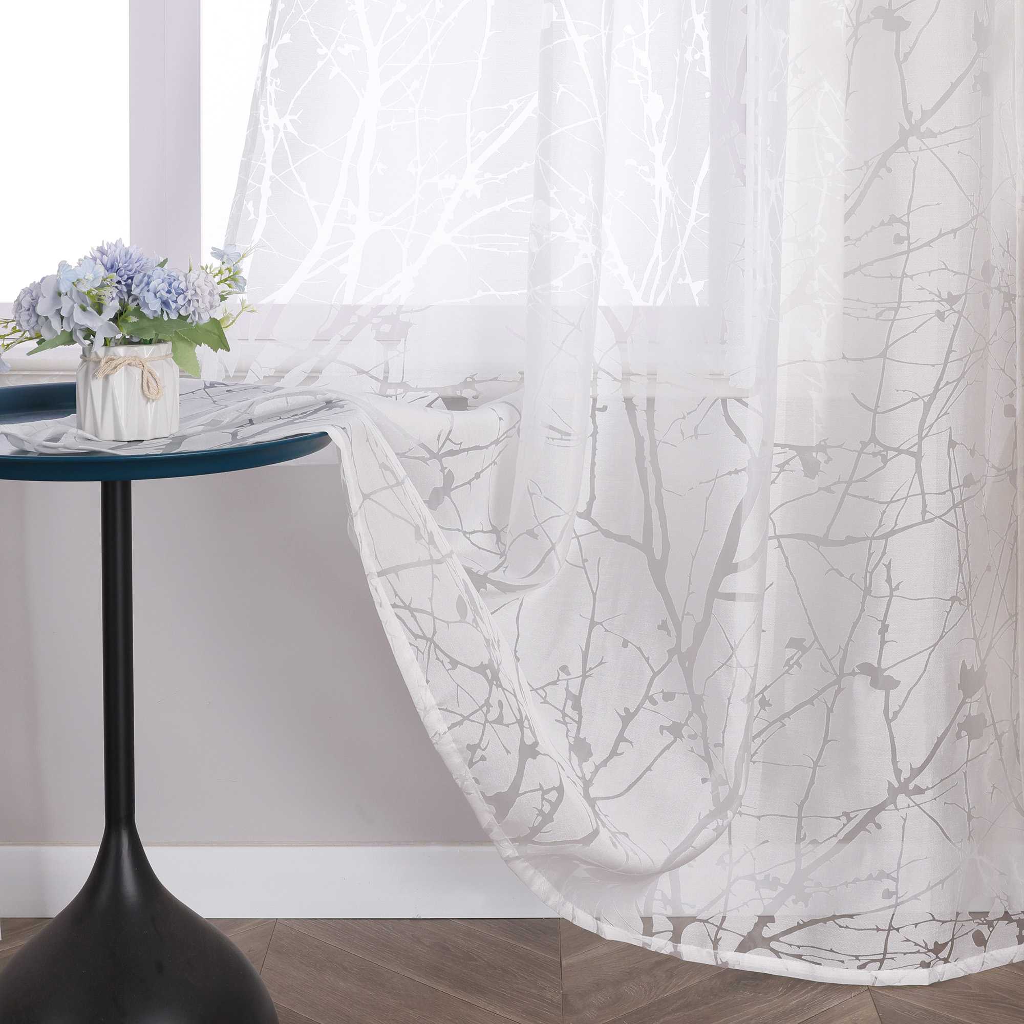 Transparente Vorhang mit Blumenmuster aus Polyester Lichtdurchlässig Wohnzimmer weiß 1 stück - Joyswahl