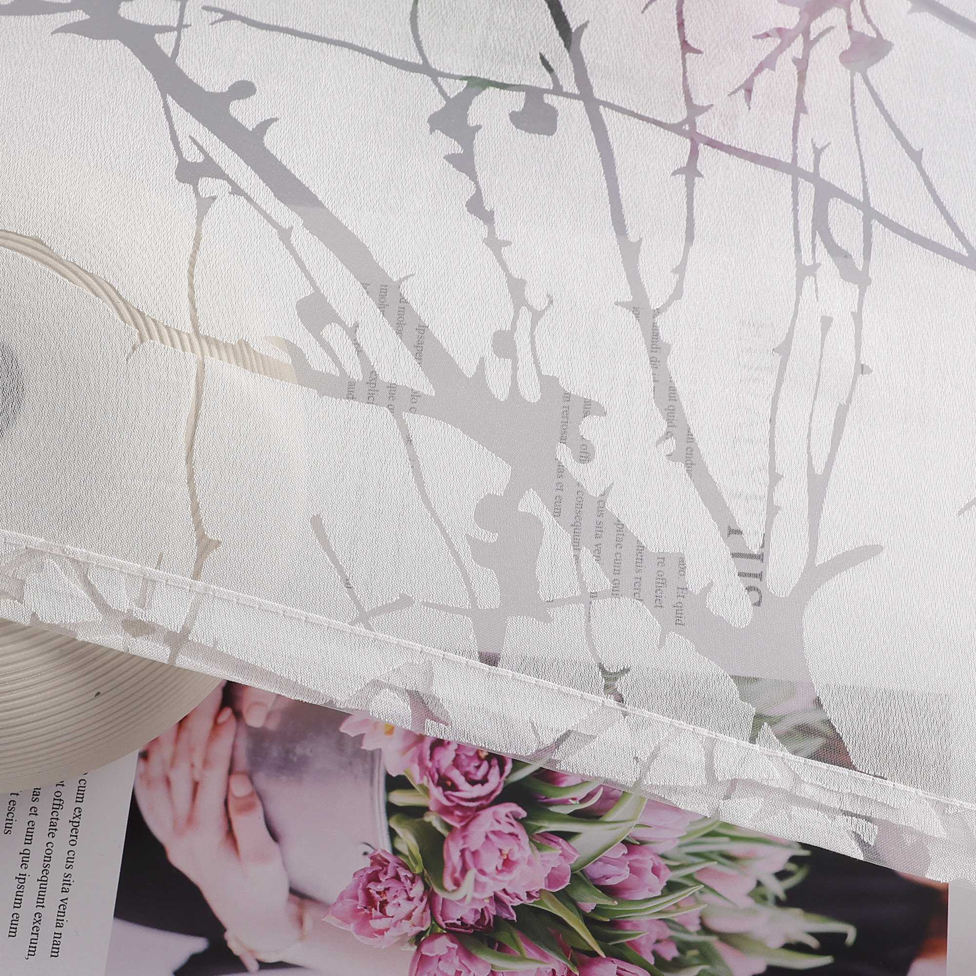 Transparente Vorhang mit Blumenmuster aus Polyester Lichtdurchlässig Wohnzimmer weiß 1 stück - Joyswahl